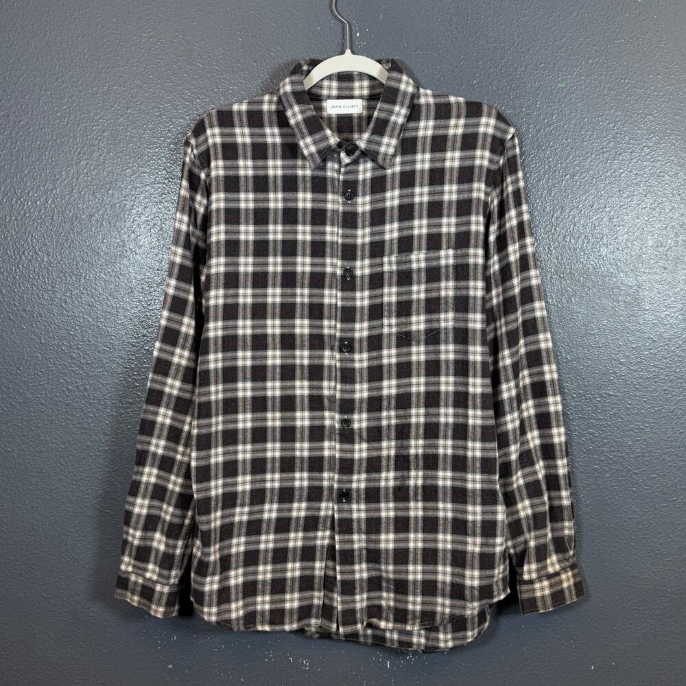 John Elliott 3 men’s grey flannel long sleeve button up shirt